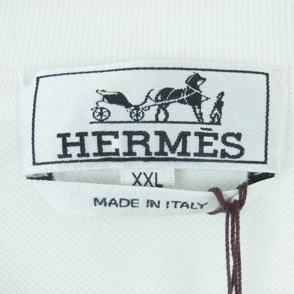 HERMES エルメス イタリア製 Hロゴ刺繍 コットン クルーネック カットソー 半袖 ポケット Tシャツ ホワイト系 XXL【極上美品】【中古】