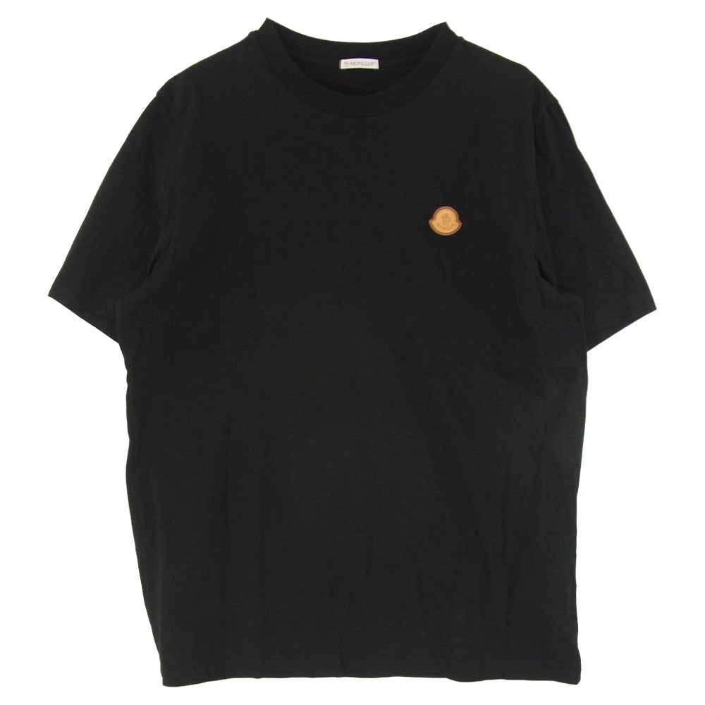 MONCLER モンクレール 23SS I20918C00051 8390T フロントロゴ レザー ワッペン クルーネック 半袖 Tシャツ ブラック系 L【美品】【中古】