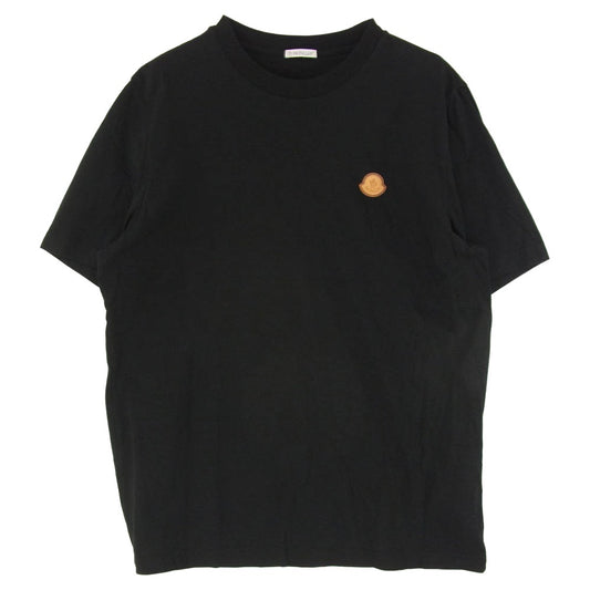 MONCLER モンクレール 23SS I20918C00051 8390T フロントロゴ レザー ワッペン クルーネック 半袖 Tシャツ ブラック系 L【美品】【中古】