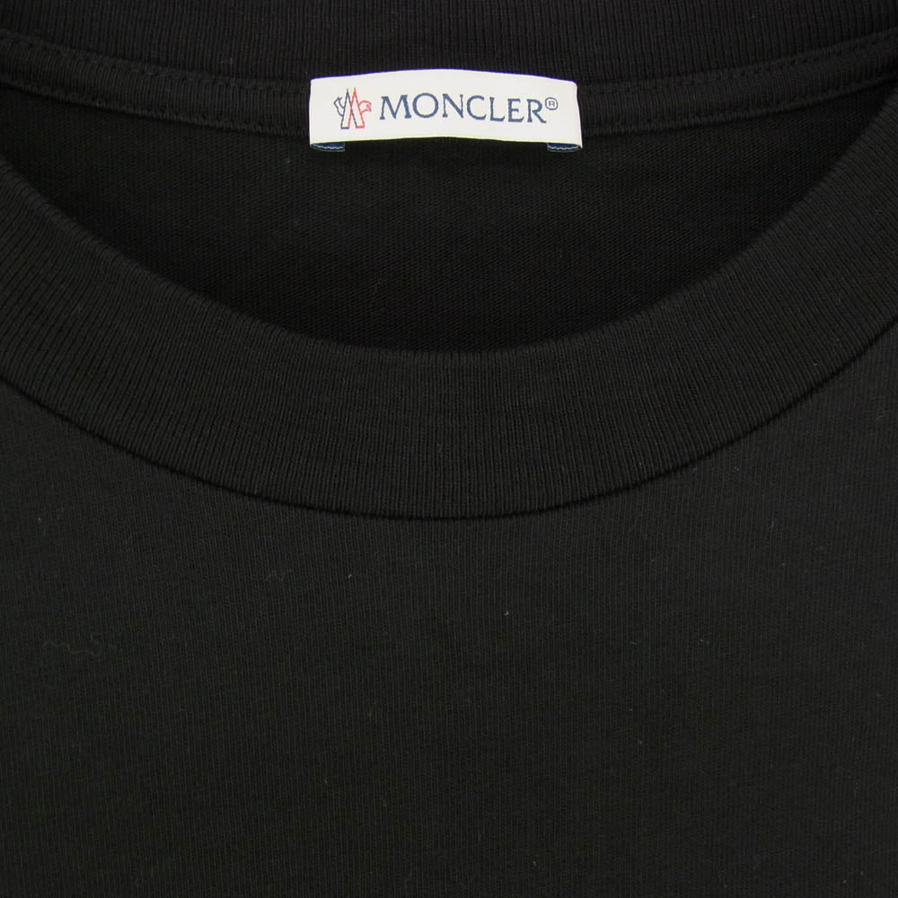 MONCLER モンクレール 23SS I20918C00051 8390T フロントロゴ レザー ワッペン クルーネック 半袖 Tシャツ ブラック系 L【美品】【中古】