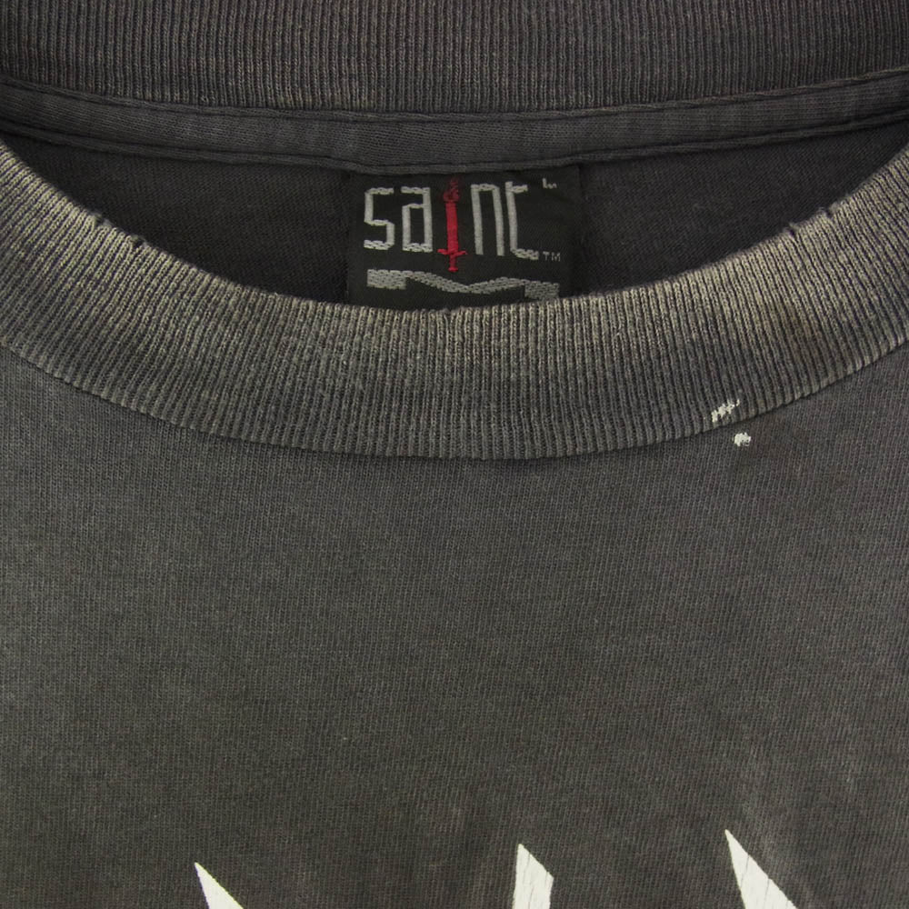 SAINT MICHAEL セントマイケル SM-HR1-0000-008 聖人Mxxxxxx SS TEE SAINT ロゴ プリント 半袖 Tシャツ ユーズド フェード ダメージ ペンキ汚し 加工 グレー系 L【中古】