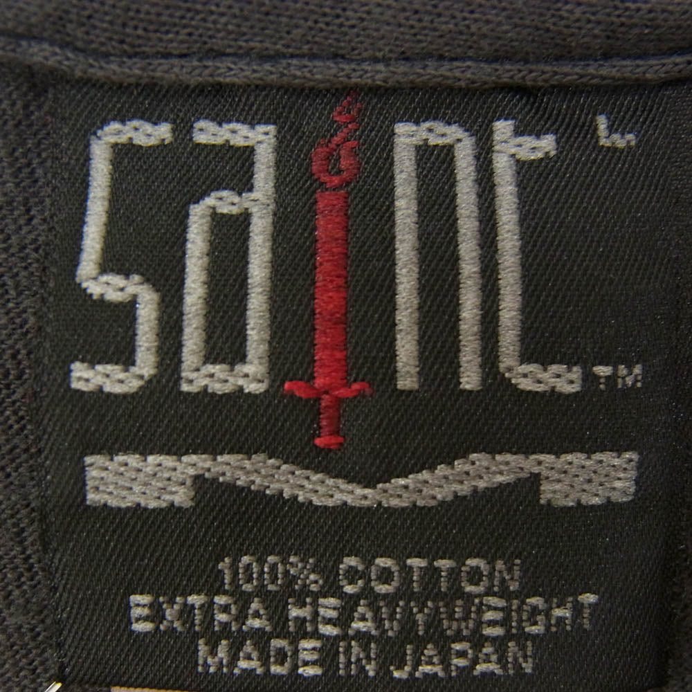 SAINT MICHAEL セントマイケル SM-HR1-0000-008 聖人Mxxxxxx SS TEE SAINT ロゴ プリント 半袖 Tシャツ ユーズド フェード ダメージ ペンキ汚し 加工 グレー系 L【中古】
