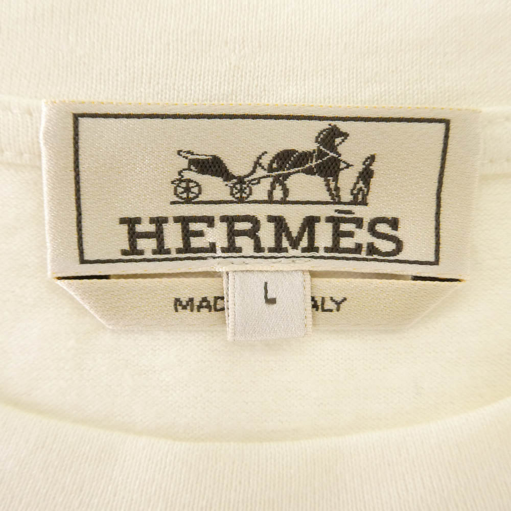 HERMES エルメス 557890HA イタリア製 フラワー刺繍 リネン 麻混 半袖 Tシャツ オフホワイト系 L【極上美品】【中古】 HERMES エルメス 557890HA イタリア製 フラワー刺繍 リネン 麻混 半袖