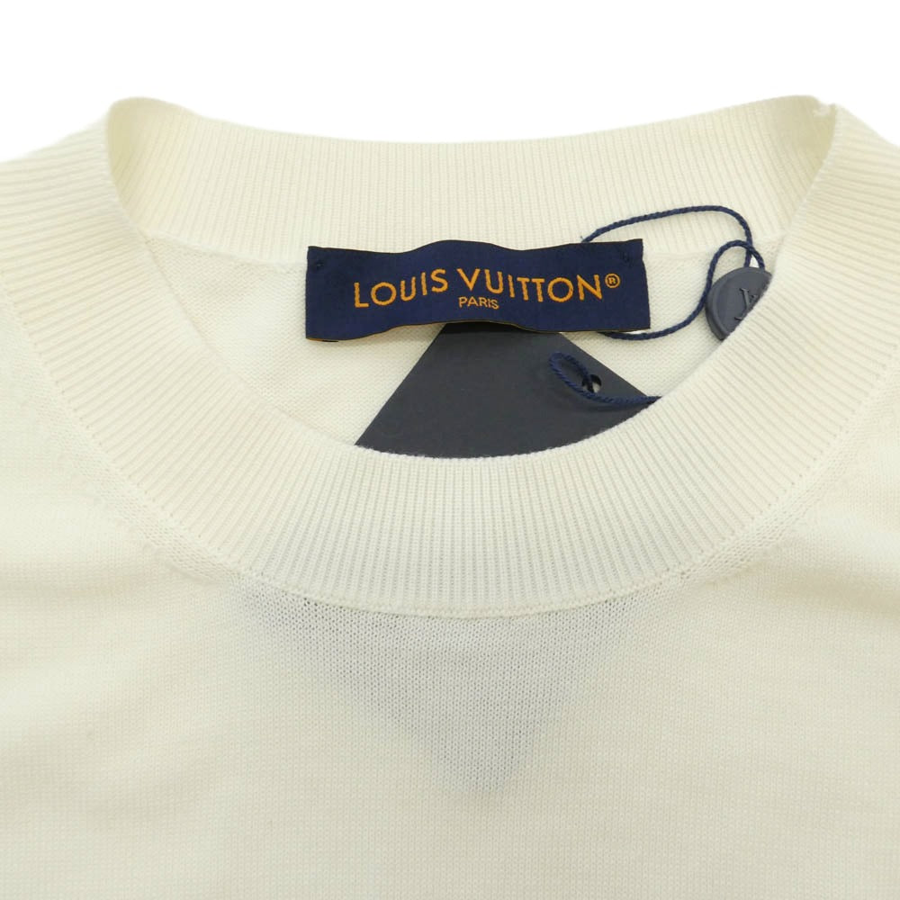LOUIS VUITTON ルイ・ヴィトン 1AIMAU × NIGO ファレル・ウイリアムスト スリーブショート ニット クルーネック オーガニックコットン 半袖 刺繍 ロゴ サマーニット ホワイト系 XL【新古品】【未使用】【中古】