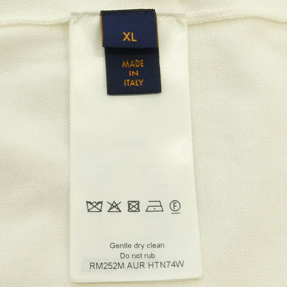 LOUIS VUITTON ルイ・ヴィトン 1AIMAU × NIGO ファレル・ウイリアムスト スリーブショート ニット クルーネック オーガニックコットン 半袖 刺繍 ロゴ サマーニット ホワイト系 XL【新古品】【未使用】【中古】