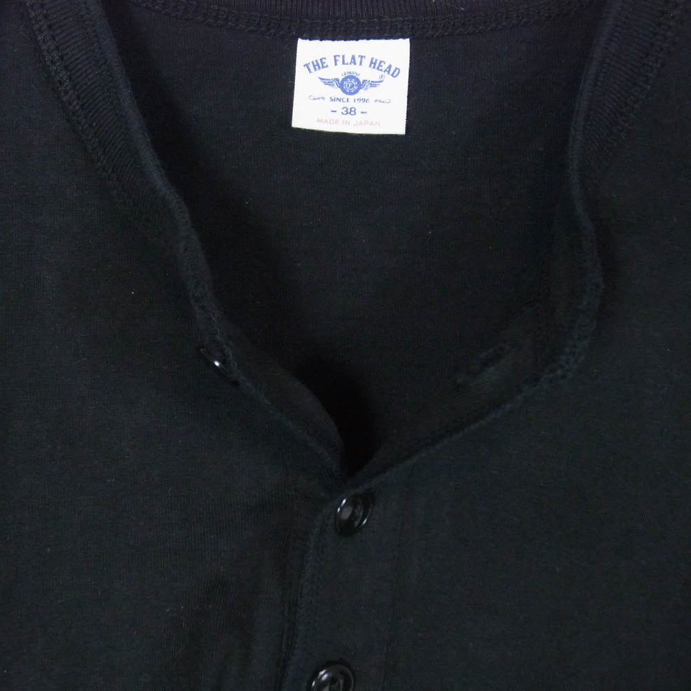 THE FLAT HEAD ザフラットヘッド HENLEY NECK SHORT SLEEVE T-SHIRT 3ボタン ヘンリーネック 半袖 Tシャツ ブラック系 38【中古】
