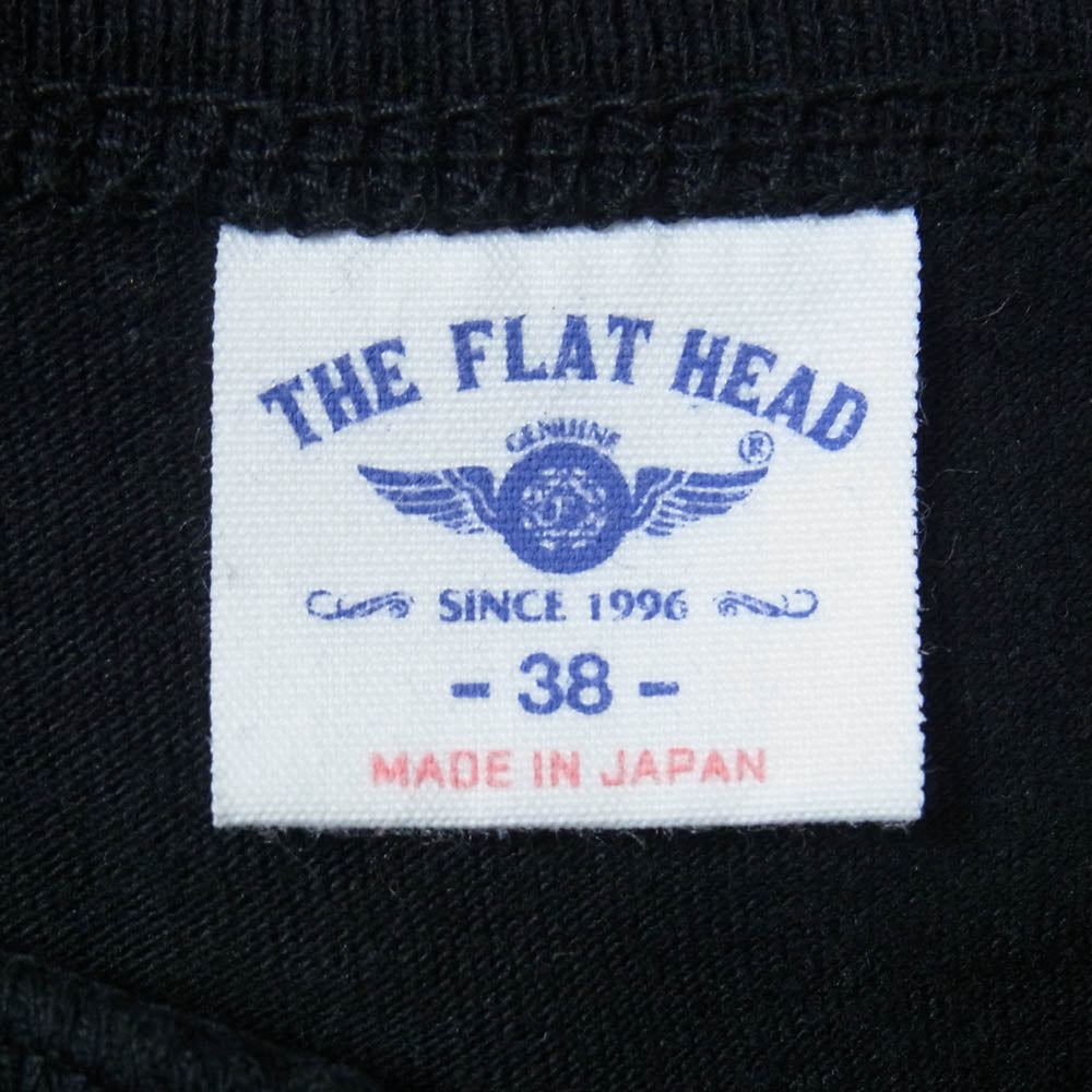THE FLAT HEAD ザフラットヘッド HENLEY NECK SHORT SLEEVE T-SHIRT 3ボタン ヘンリーネック 半袖 Tシャツ ブラック系 38【中古】