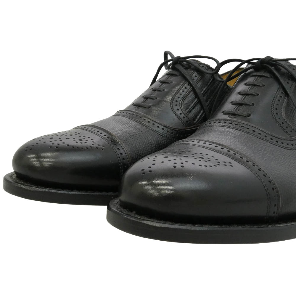 JALAN SRIWIJAYA ジャランスリウァヤ 98746 Fortuna Shoes フォルトゥナ ストレートチップ セミブローグ メダリオン サイドエラスティック レザー シューズ ブラック系 UK9【極上美品】【中古】