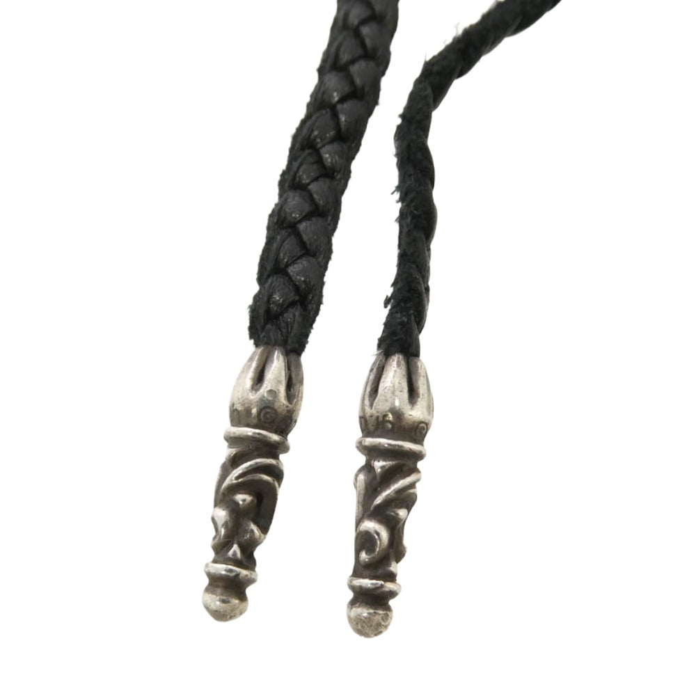 CHROME HEARTS クロムハーツ（原本無） LEATHER BRAID SCROLL スクロールチップ レザーブレイド レザーブレード ネックレス ブラック系 シルバー系【中古】