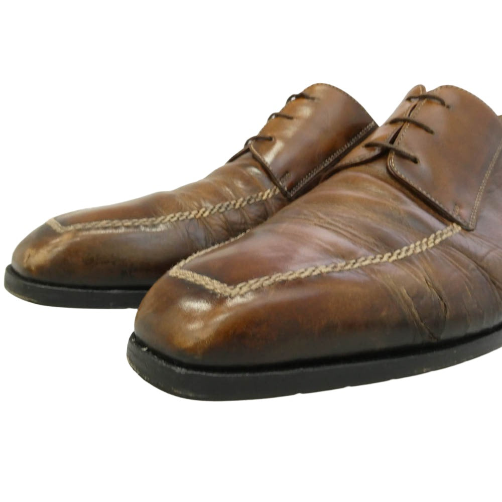 Berluti ベルルッティ コントラストステッチ スクエアトゥ レースアップ レザー シューズ ブラウン系 UK8 1/2【中古】