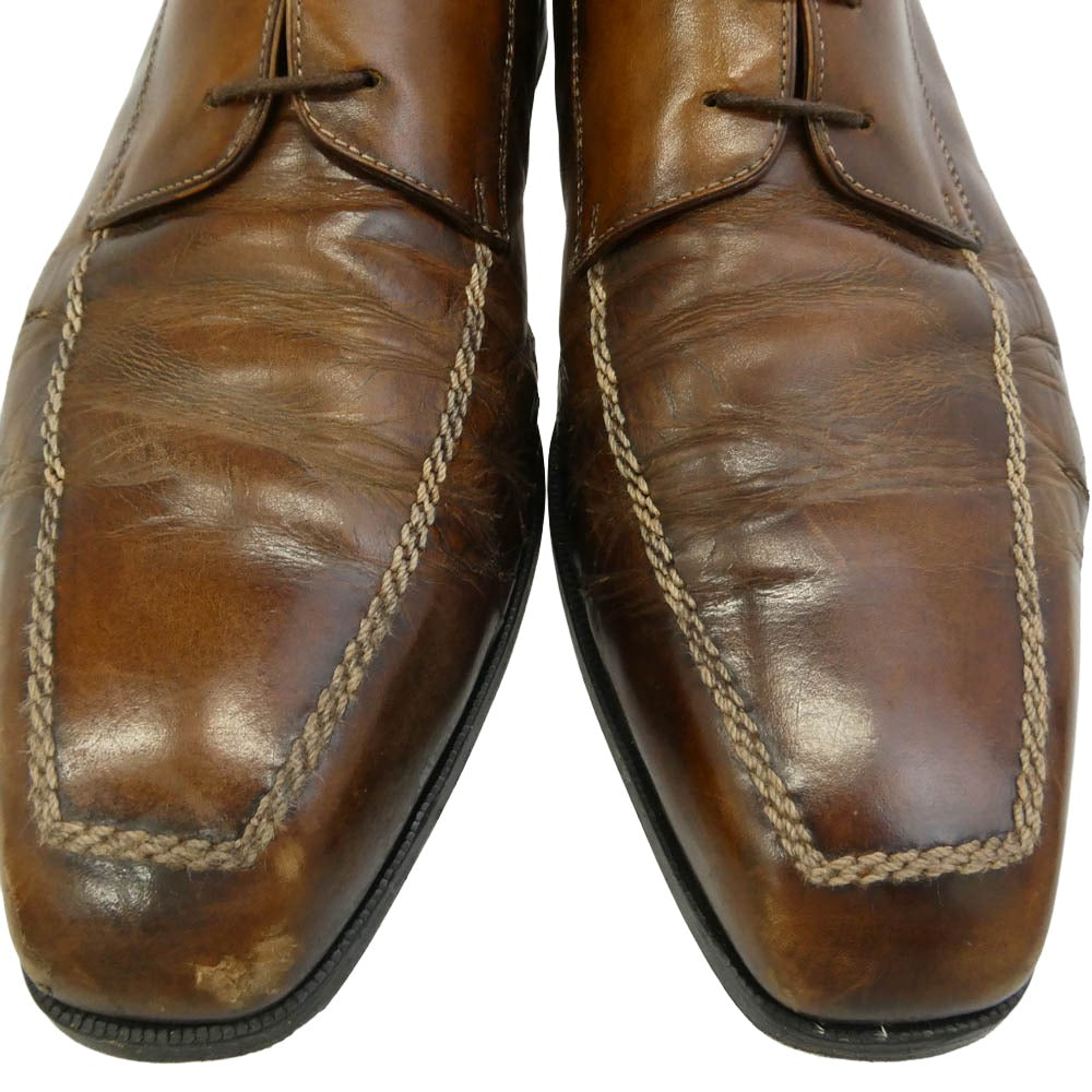 Berluti ベルルッティ コントラストステッチ スクエアトゥ レースアップ レザー シューズ ブラウン系 UK8 1/2【中古】