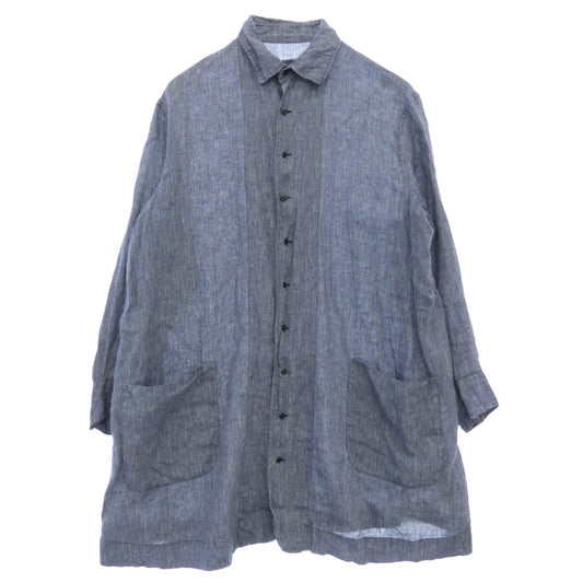 シェ ヴィダレンク ストライプ リネン 長袖 ロングシャツ ネイビー系 2【美品】【中古】