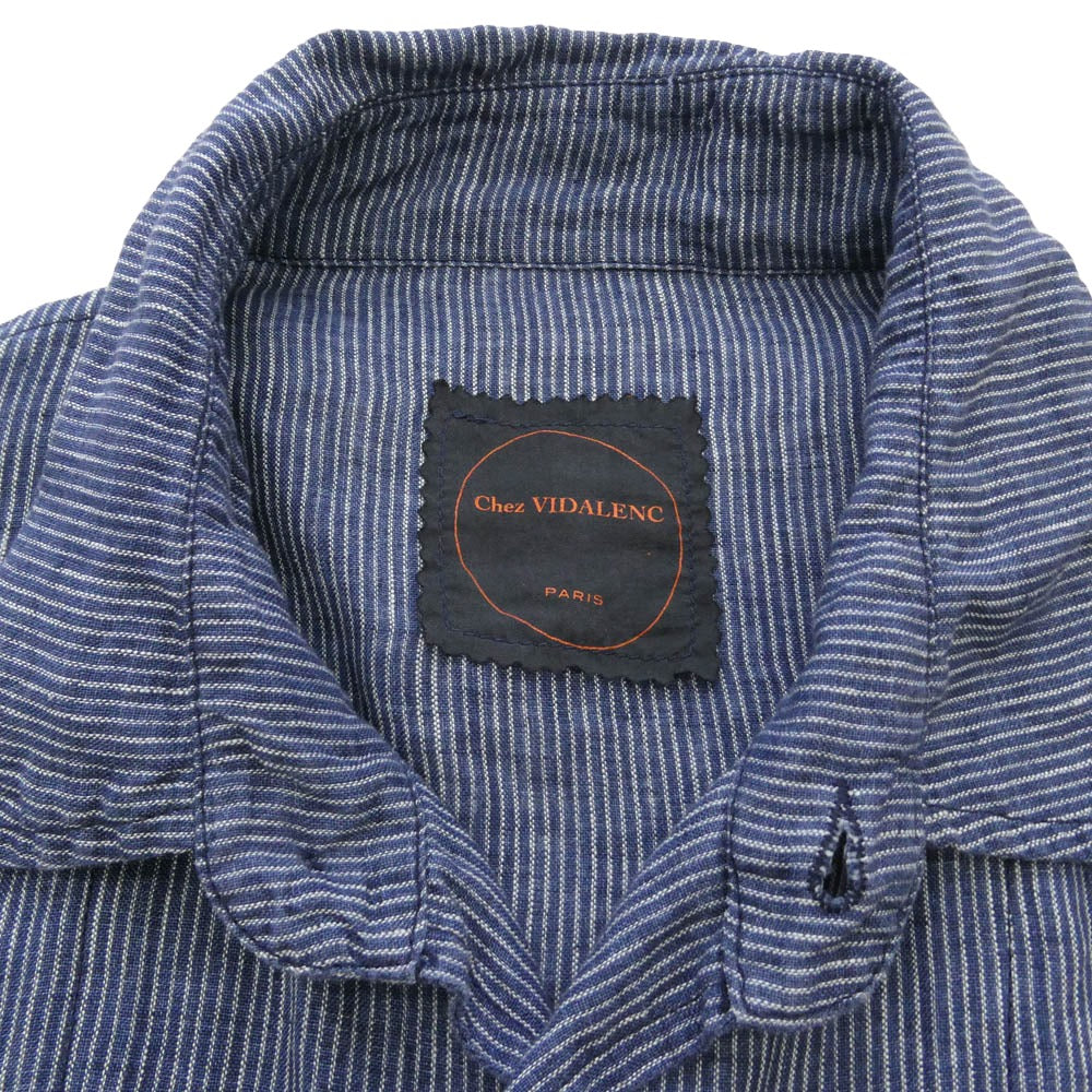 シェ ヴィダレンク ストライプ リネン 長袖 ロングシャツ ネイビー系 2【美品】【中古】