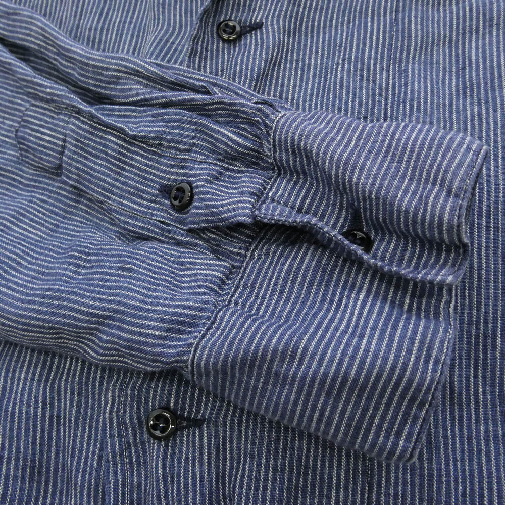シェ ヴィダレンク ストライプ リネン 長袖 ロングシャツ ネイビー系 2【美品】【中古】