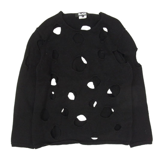 BLACK COMME des GARCONS ブラックコムデギャルソン 1C-N004 穴開き ウール ニット セーター ブラック系 L【中古】