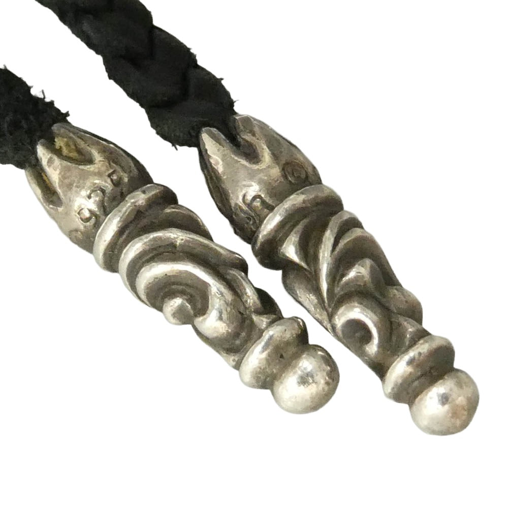 CHROME HEARTS クロムハーツ（原本無） LEATHER BRAID スクロールレザーブレード ネックレス ブラック系 シルバー系【中古】
