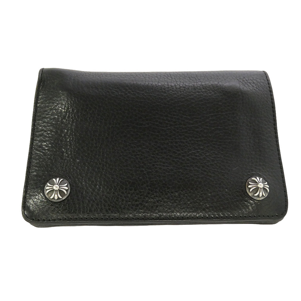 CHROME HEARTS クロムハーツ（原本無） 2ZIP WALLET 2ジップ クロスボールボタン レザーウォレット 財布 ブラック系【中古】