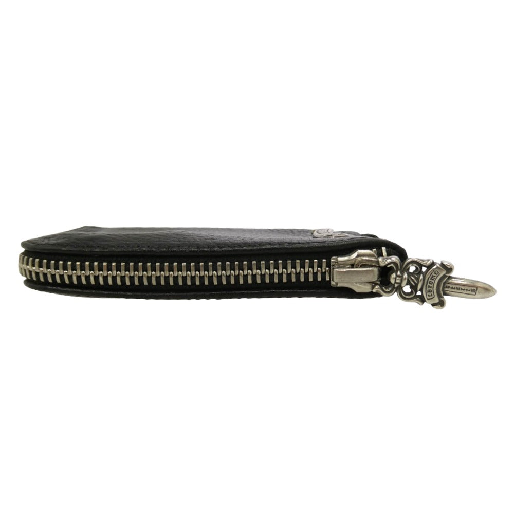 CHROME HEARTS クロムハーツ（原本無） TINY ZIP タイニージップウォレット レザークロスパッチ ダガージップ コンパクトウォレット ミニ財布 ブラック系 シルバー系【中古】