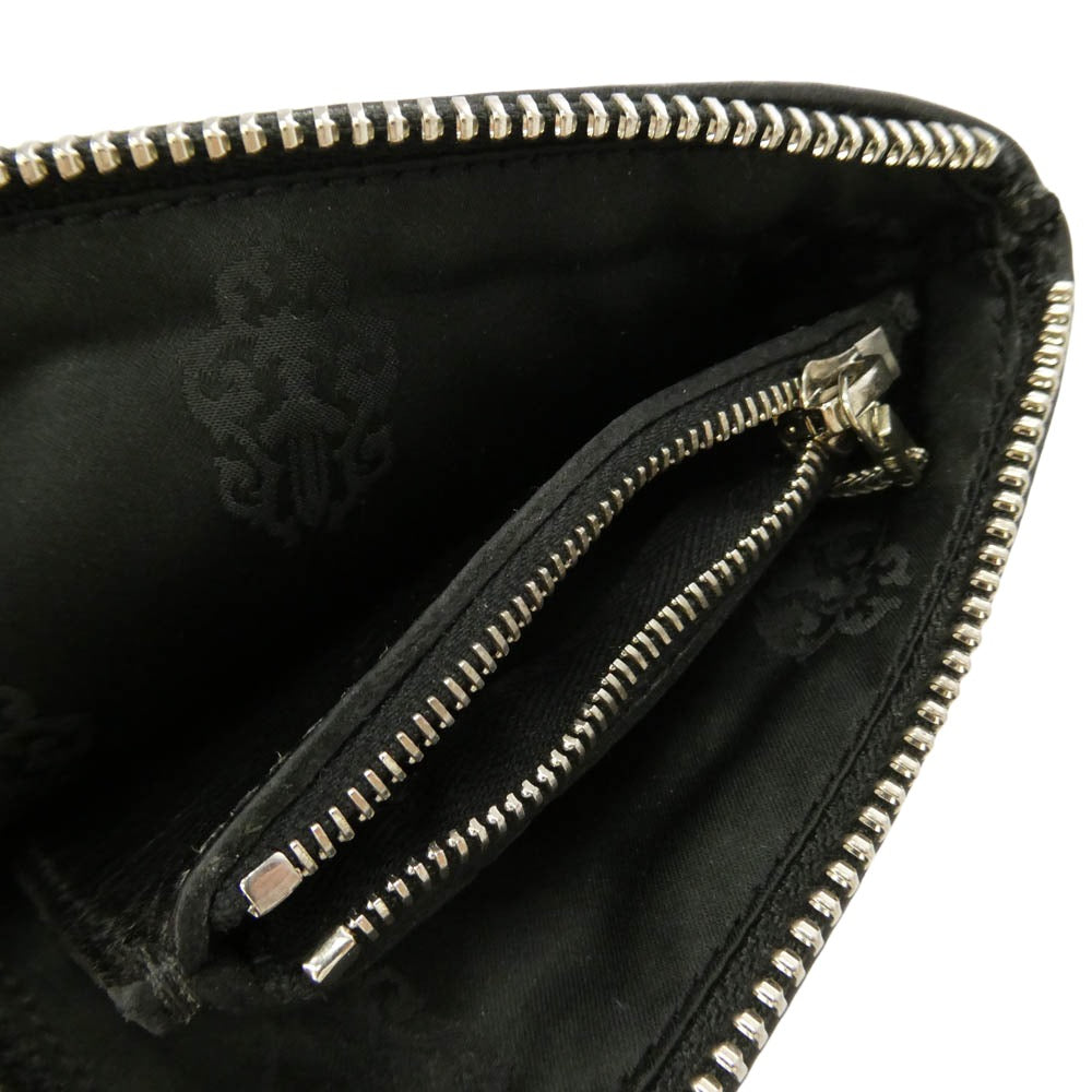 CHROME HEARTS クロムハーツ（原本無） TINY ZIP タイニージップウォレット レザークロスパッチ ダガージップ コンパクトウォレット ミニ財布 ブラック系 シルバー系【中古】
