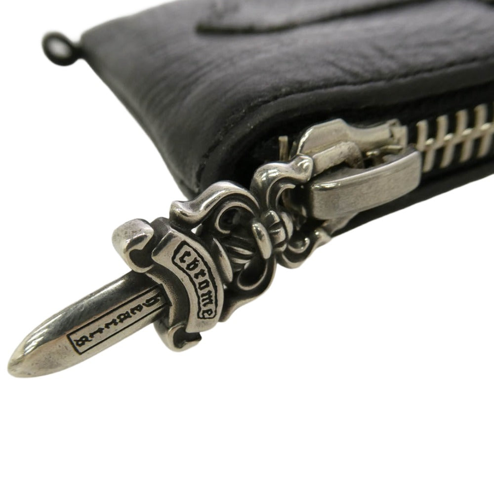 CHROME HEARTS クロムハーツ（原本無） TINY ZIP タイニージップウォレット レザークロスパッチ ダガージップ コンパクトウォレット ミニ財布 ブラック系 シルバー系【中古】