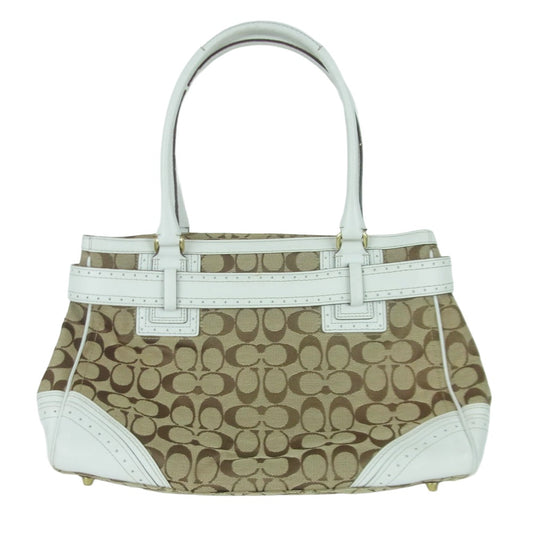 COACH コーチ H0673-10508 シグネチャー レザー キャンバス ハンド バッグ トートバッグ ホワイト系 ブラウン系【中古】