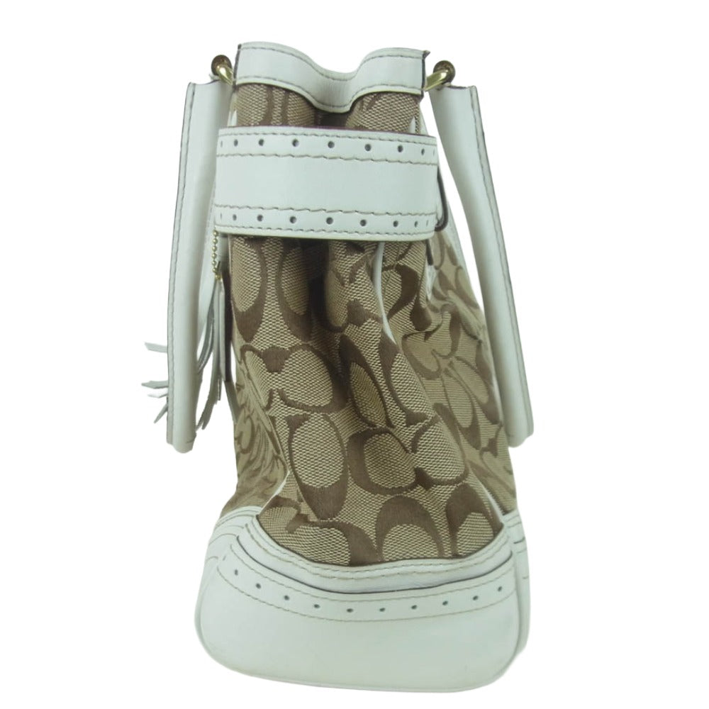 COACH コーチ H0673-10508 シグネチャー レザー キャンバス ハンド バッグ トートバッグ ホワイト系 ブラウン系【中古】