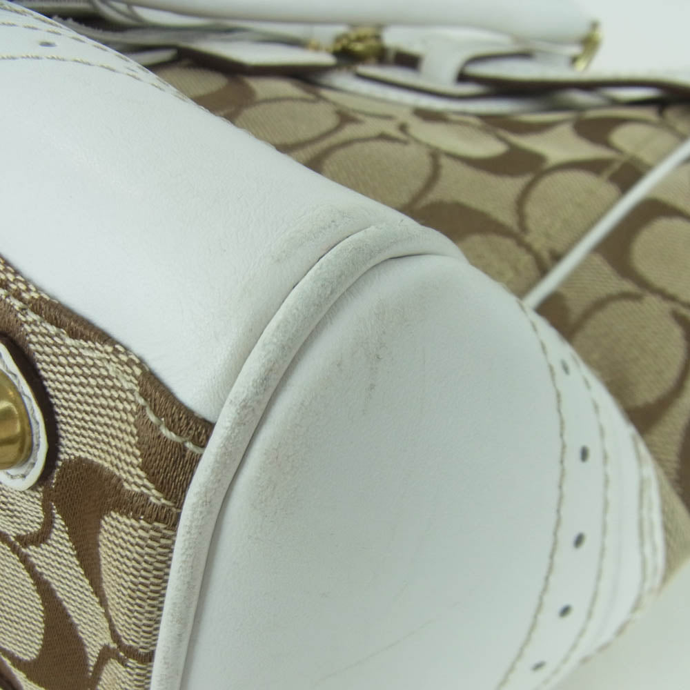 COACH コーチ H0673-10508 シグネチャー レザー キャンバス ハンド バッグ トートバッグ ホワイト系 ブラウン系【中古】