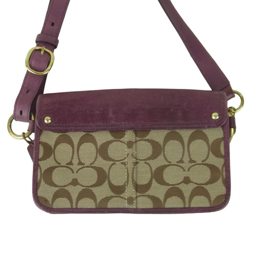 COACH コーチ シグネチャー レザー キャンバス ショルダー バッグ 中国製 パープル系 ブラウン系【中古】