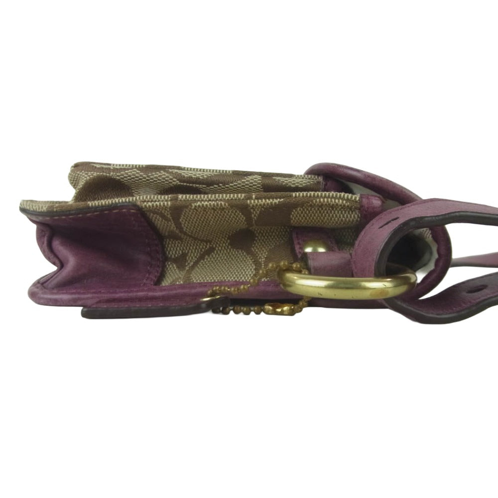 COACH コーチ シグネチャー レザー キャンバス ショルダー バッグ 中国製 パープル系 ブラウン系【中古】