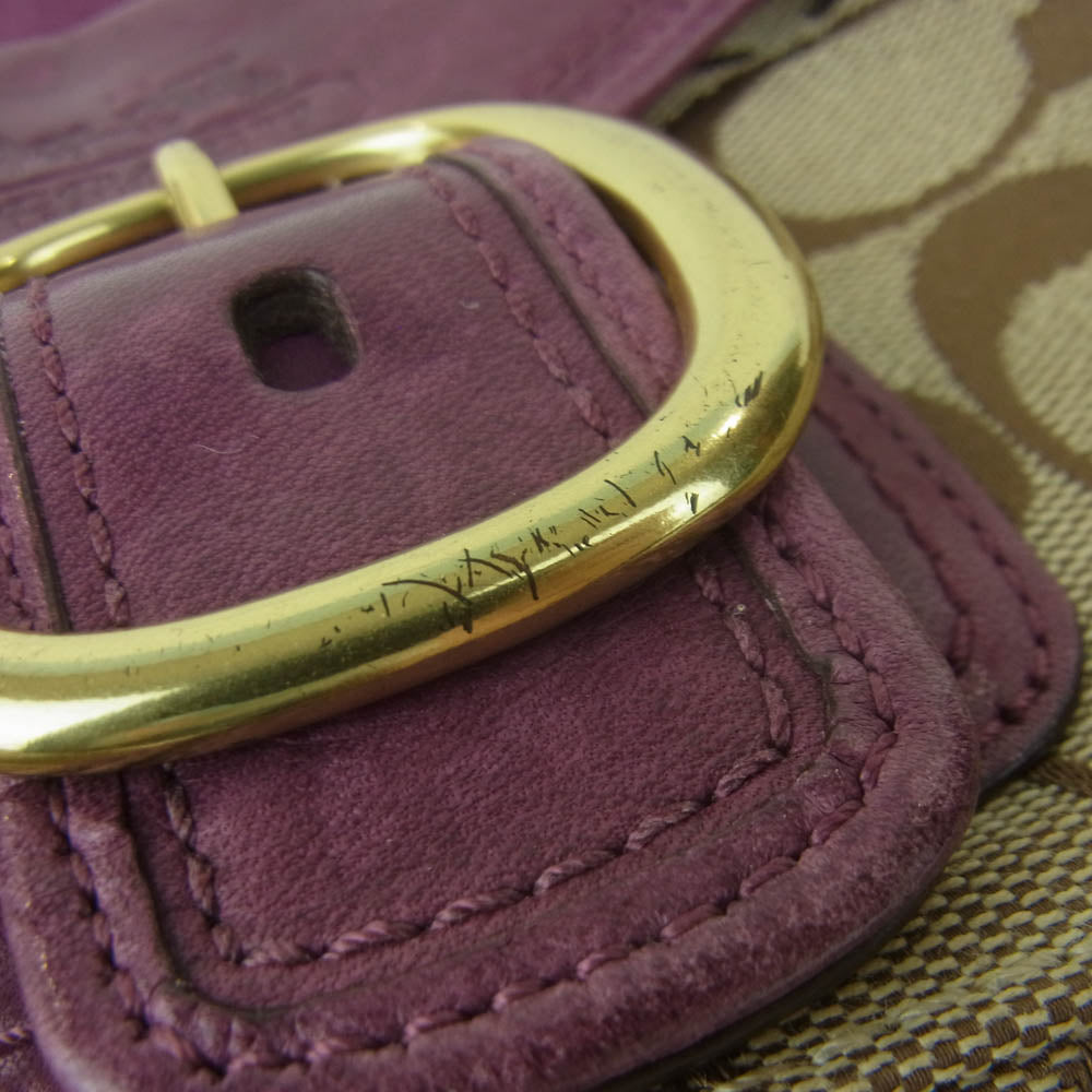 COACH コーチ シグネチャー レザー キャンバス ショルダー バッグ 中国製 パープル系 ブラウン系【中古】