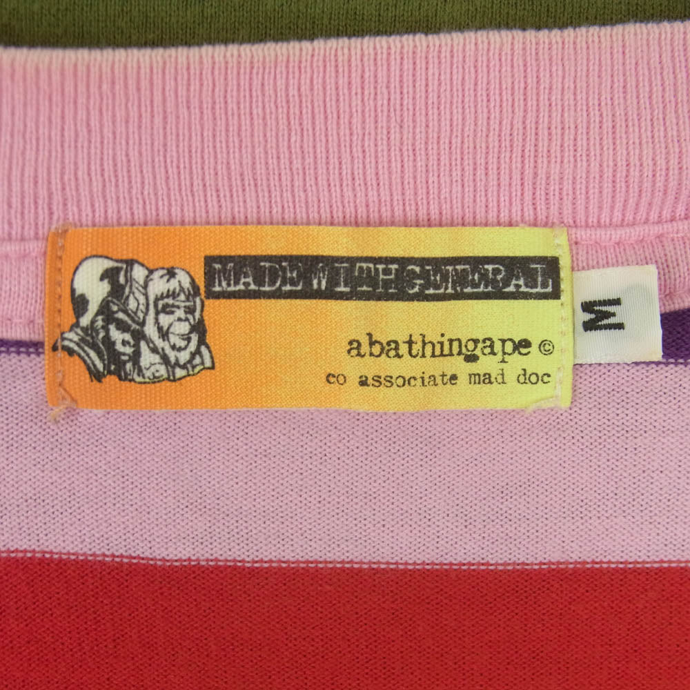 A BATHING APE アベイシングエイプ マルチカラー ボーダー 半袖 Tシャツ コットン 日本製 マルチカラー系 M【中古】
