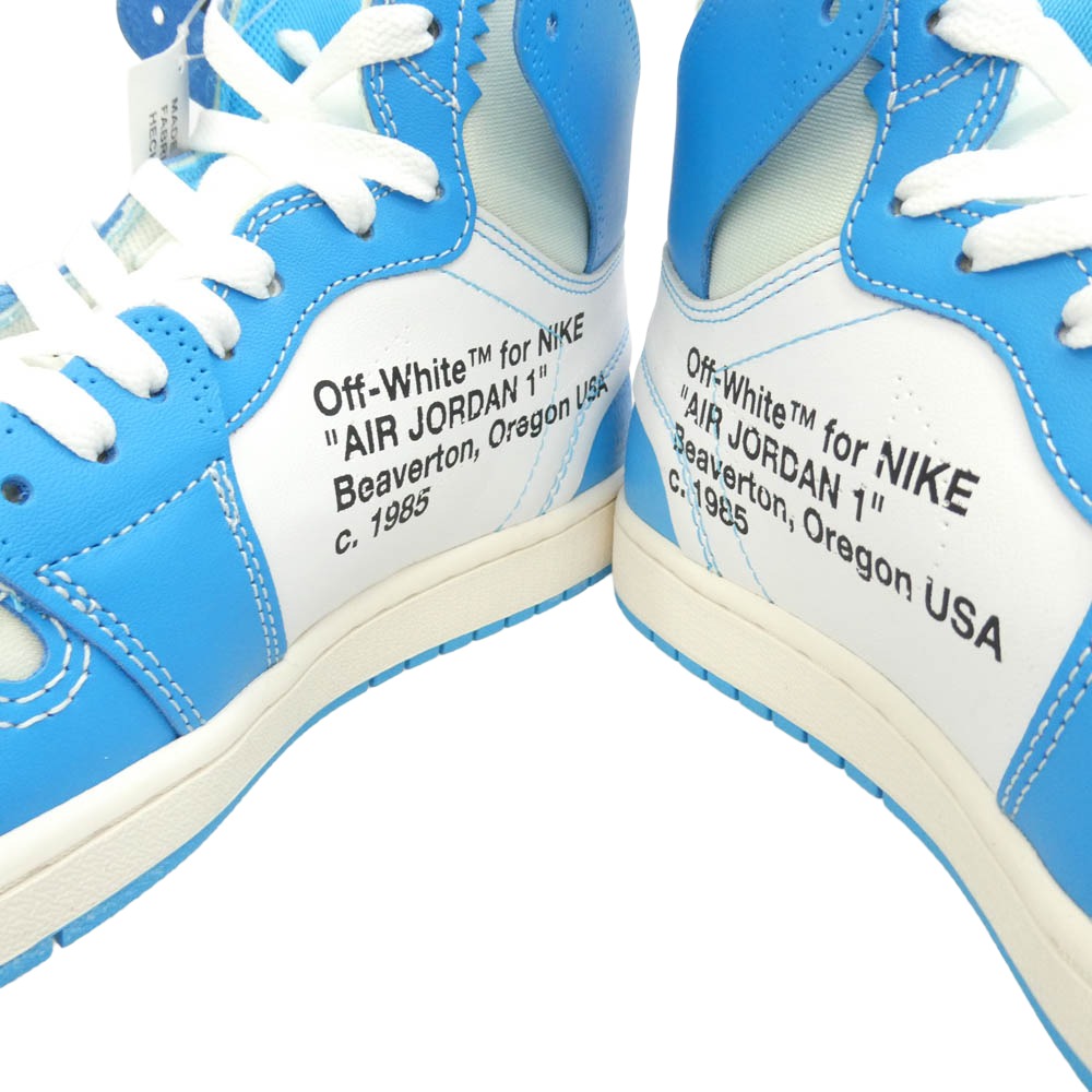 NIKE ナイキ OFF-WHITE オフホワイト AQ0818-148 【フェイクバスターズ鑑定済】× Off-White オフホワイト Air Jordan 1 AJ1 High UNC White Dark Powder Blue エアジョーダン1 ハイ ハイカット スニーカー オフホワイト系 ライトブルー系 28cm【新古品】【未使用】【中古】
