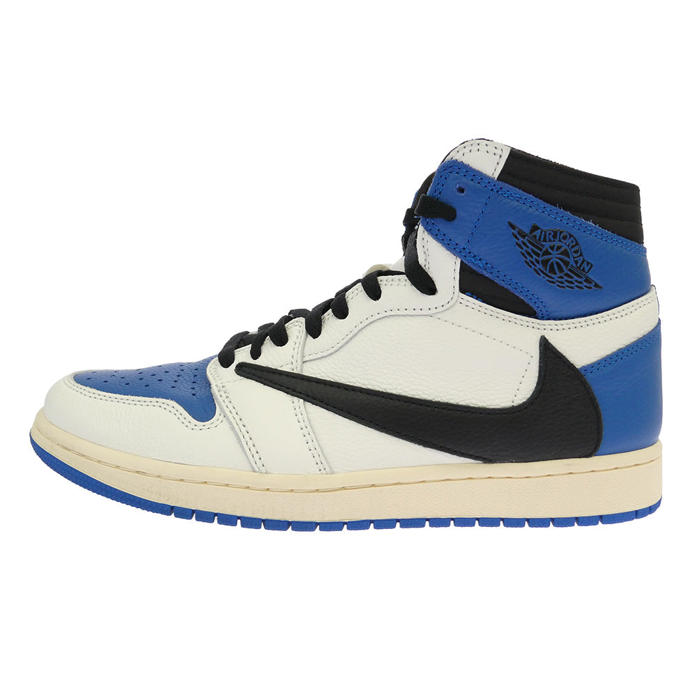 NIKE ナイキ FRAGMENT DESIGN フラグメントデザイン DH3227-105 【フェイクバスターズ鑑定済】× Travis Scottトラヴィススコット × fragment design フラグメントデザイン Air Jordan 1 Retro High OG SP Military Blue エアジョーダン1 レトロ ハイ ハイカット スニーカー ブルー系 ホワイト系 27cm【中古】