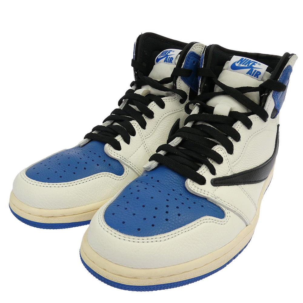NIKE ナイキ FRAGMENT DESIGN フラグメントデザイン DH3227-105 【フェイクバスターズ鑑定済】× Travis Scottトラヴィススコット × fragment design フラグメントデザイン Air Jordan 1 Retro High OG SP Military Blue エアジョーダン1 レトロ ハイ ハイカット スニーカー ブルー系 ホワイト系 27cm【中古】