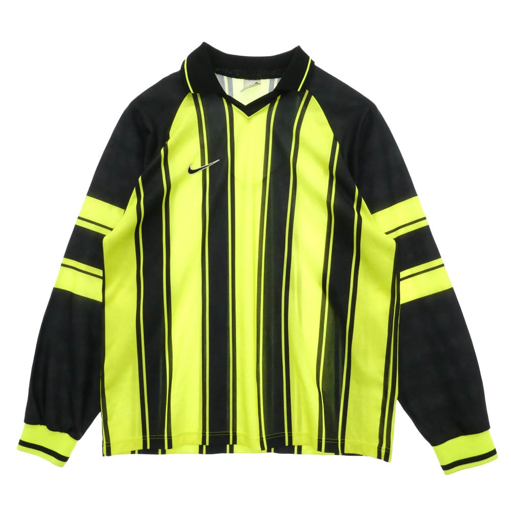 NIKE ナイキ F8PKH 90s 銀タグ UK製 サッカー ユニフォーム ストライプ ゲームシャツ 長袖カットソー イエロー系 ブラック系 XL【中古】