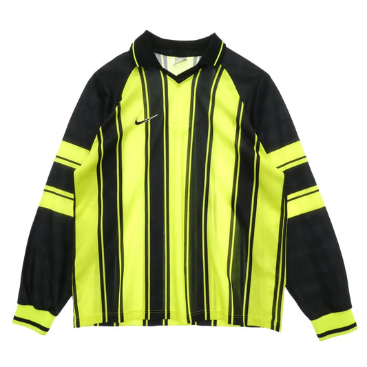 NIKE ナイキ F8PKH 90s 銀タグ UK製 サッカー ユニフォーム ストライプ ゲームシャツ 長袖カットソー イエロー系 ブラック系 XL【中古】