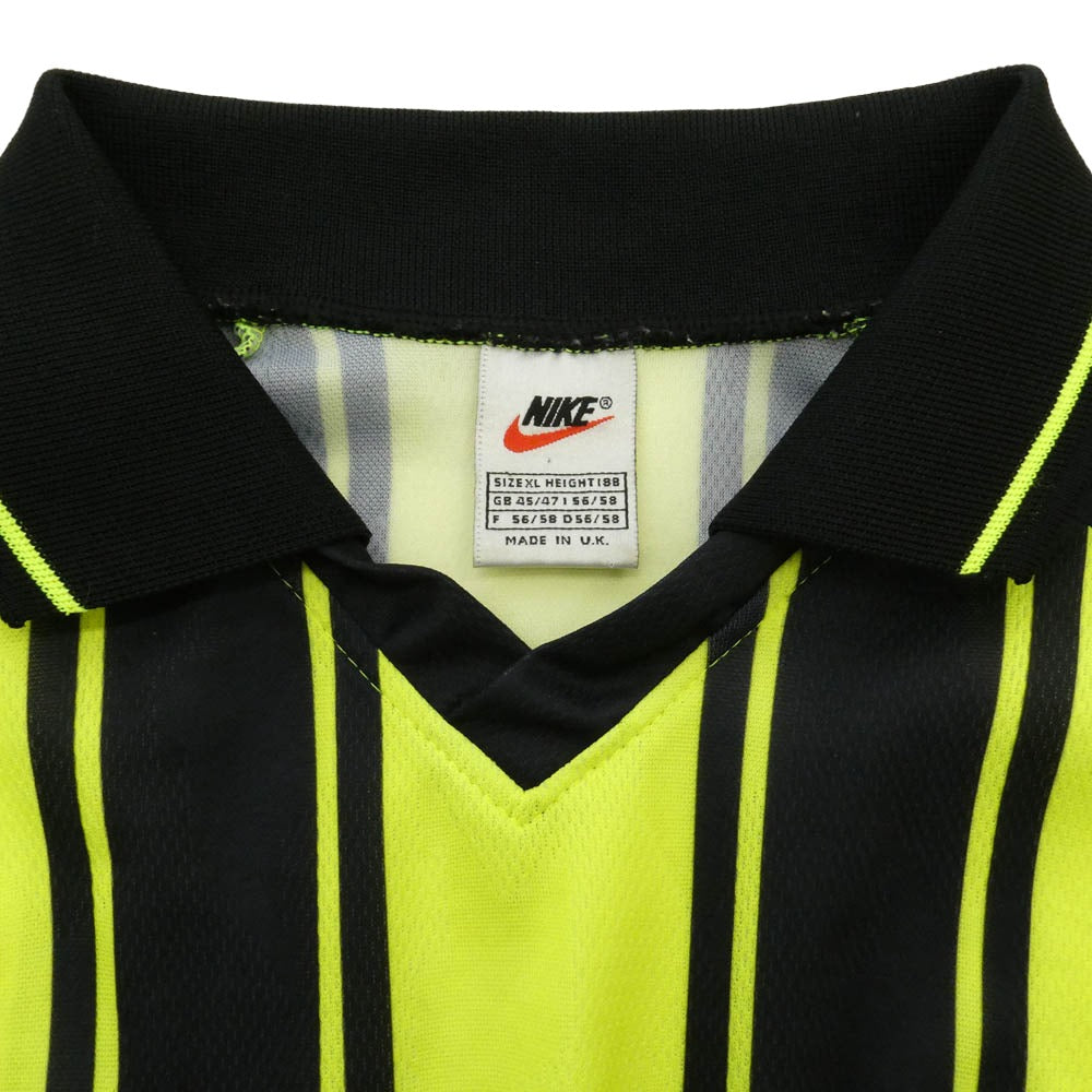 NIKE ナイキ F8PKH 90s 銀タグ UK製 サッカー ユニフォーム ストライプ ゲームシャツ 長袖カットソー イエロー系 ブラック系 XL【中古】