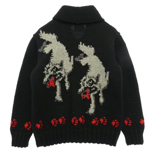 TENDERLOIN テンダーロイン T-COWICHAN WOLF カウチン ウルフ ニット ジップアップ ジャケット ブラック系 M【中古】