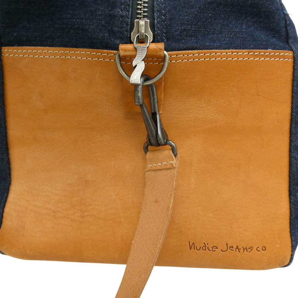 Nudie Jeans ヌーディージーンズ ISAKSSON BAG レザー切替 デニム ボストンバッグ インディゴブルー系 ブラウン系【中古】