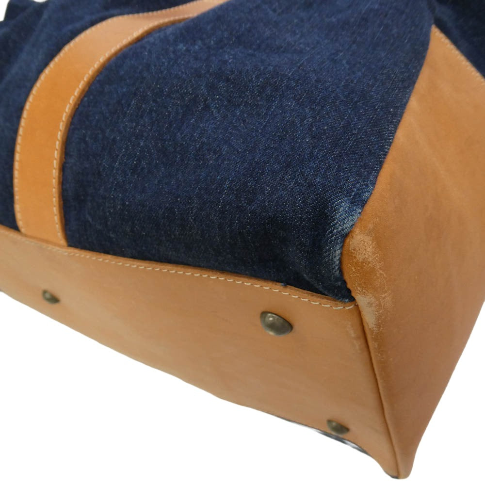 Nudie Jeans ヌーディージーンズ ISAKSSON BAG レザー切替 デニム ボストンバッグ インディゴブルー系 ブラウン系【中古】