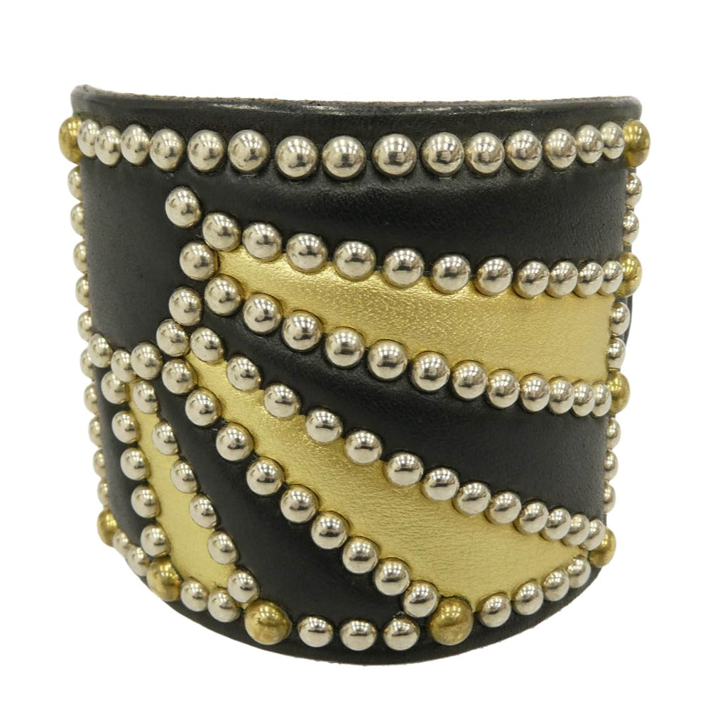 STOPLIGHT ストップライト Sunrise Studs Boots Leather Bracelet サンダーメタル付き サンライズスタッズ ブーツレザー ブレスレット 黒×金 ブラック系 ゴールド系【中古】