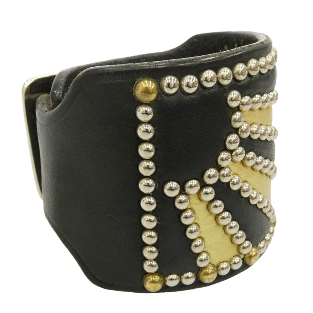 STOPLIGHT ストップライト Sunrise Studs Boots Leather Bracelet サンダーメタル付き サンライズスタッズ ブーツレザー ブレスレット 黒×金 ブラック系 ゴールド系【中古】