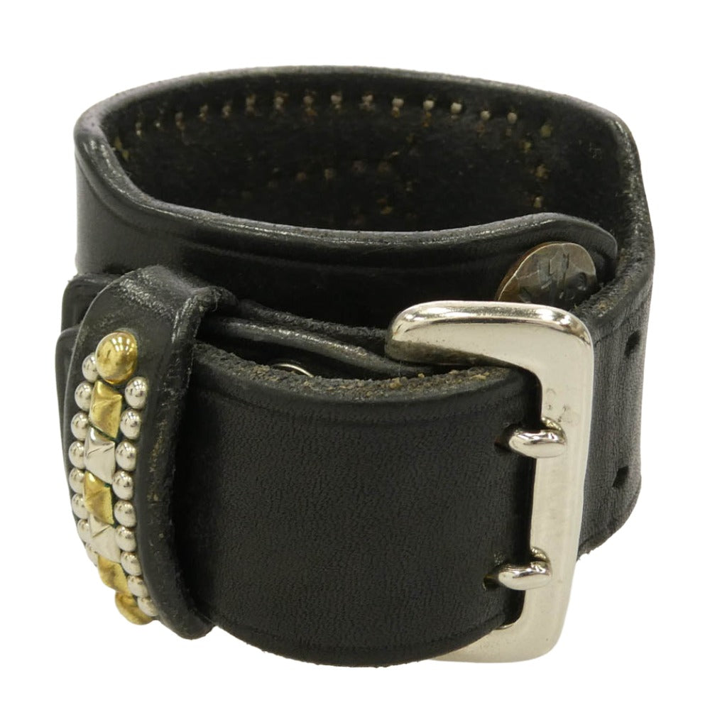 STOPLIGHT ストップライト Sunrise Studs Boots Leather Bracelet サンダーメタル付き サンライズスタッズ ブーツレザー ブレスレット 黒×金 ブラック系 ゴールド系【中古】