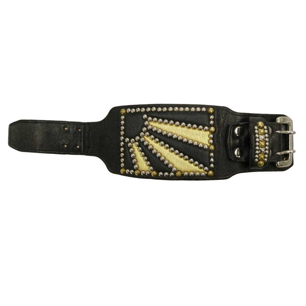 STOPLIGHT ストップライト Sunrise Studs Boots Leather Bracelet サンダーメタル付き サンライズスタッズ ブーツレザー ブレスレット 黒×金 ブラック系 ゴールド系【中古】