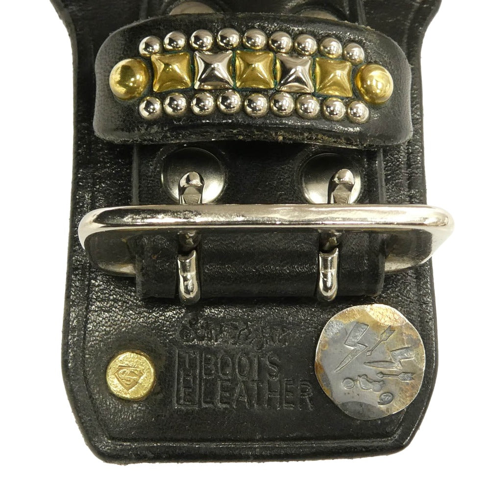 STOPLIGHT ストップライト Sunrise Studs Boots Leather Bracelet サンダーメタル付き サンライズスタッズ ブーツレザー ブレスレット 黒×金 ブラック系 ゴールド系【中古】
