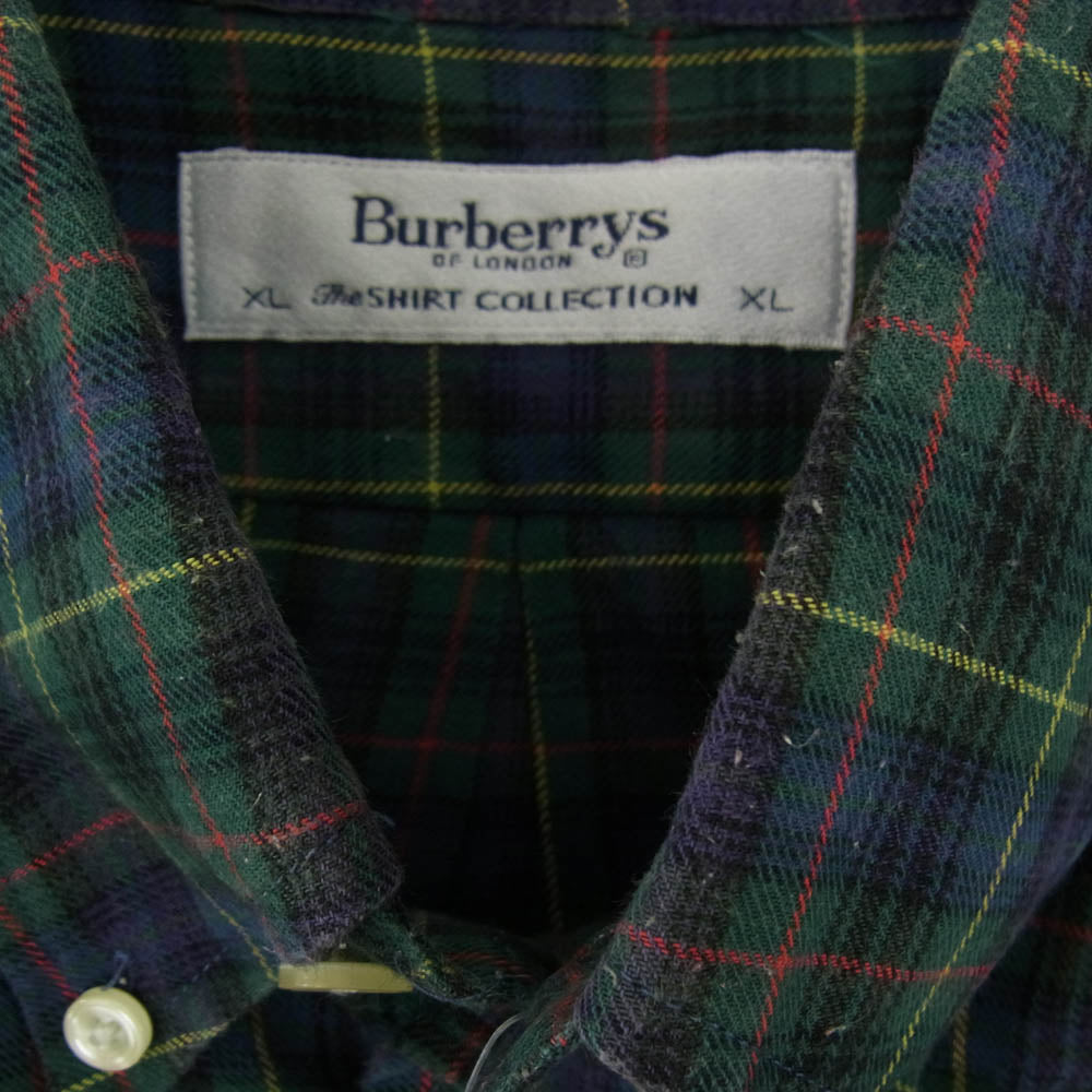 BURBERRY バーバリー 英国製 チェック 刺繍 ボタンダウン ロングスリーブ コットン シャツ 長袖 ネイビー系 XL【中古】