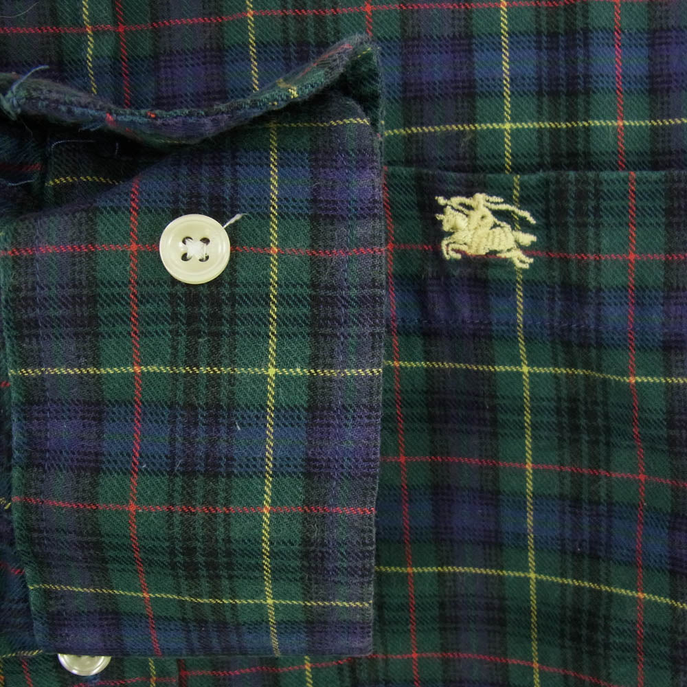 BURBERRY バーバリー 英国製 チェック 刺繍 ボタンダウン ロングスリーブ コットン シャツ 長袖 ネイビー系 XL【中古】