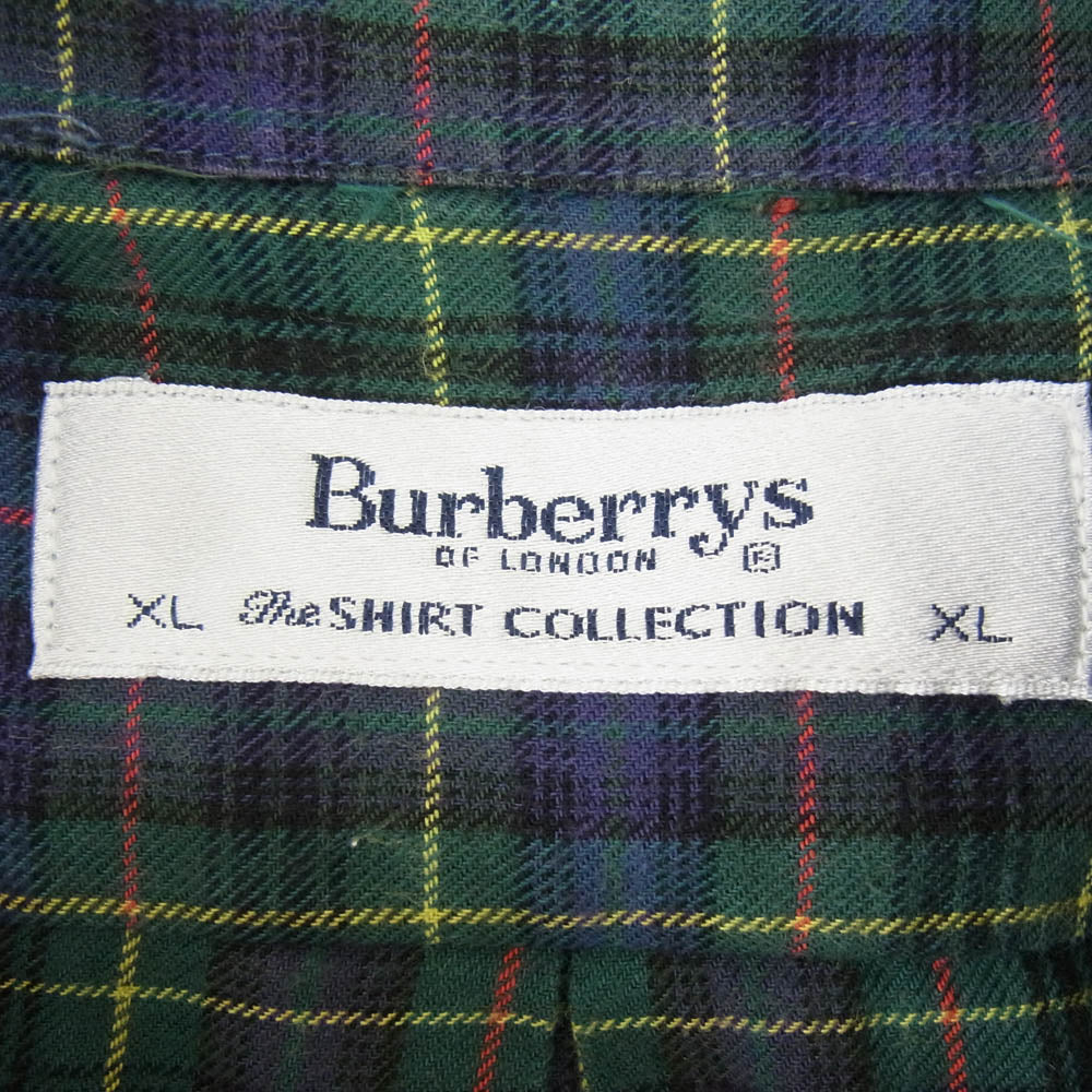 BURBERRY バーバリー 英国製 チェック 刺繍 ボタンダウン ロングスリーブ コットン シャツ 長袖 ネイビー系 XL【中古】