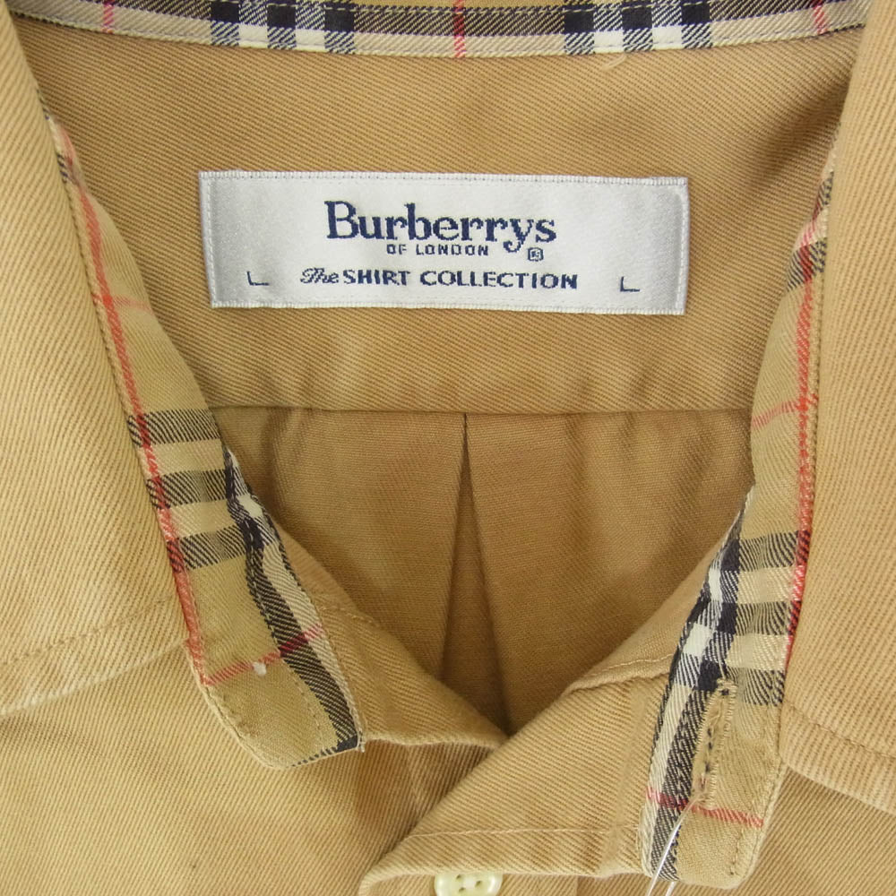 BURBERRY バーバリー 英国製 カフス裏ノバチェック ロングスリーブ ワンポイント 長袖 シャツ ブラウン系 L【中古】
