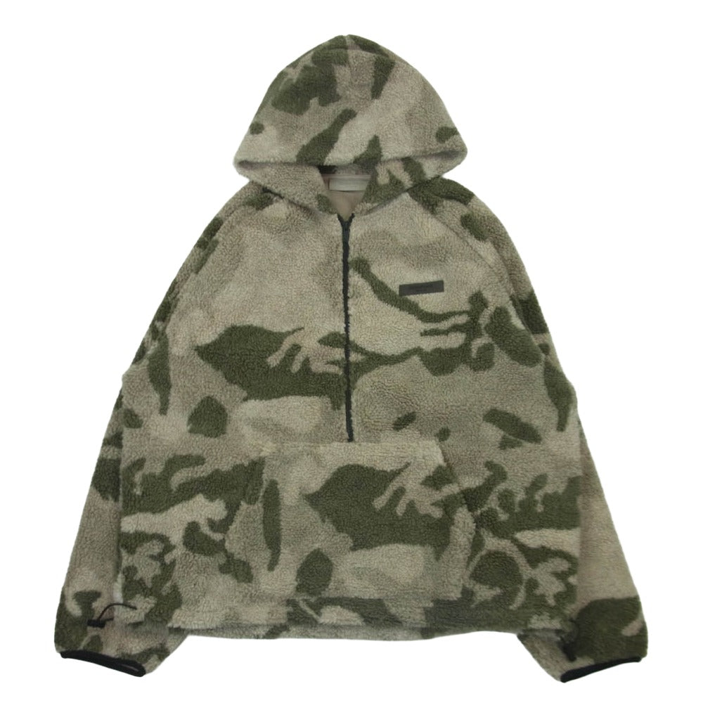FEAR OF GOD フィアオブゴッド ESSENTIALS エッセンシャルズ ボア フリース カモフラ ハーフジップ アノラック フーディー パーカー ベージュ系 グリーン系 L【中古】